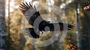 High-speed Raven Flying In Forest - Real Image (8k