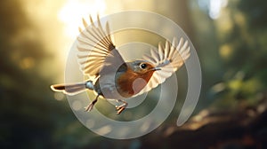 High-speed Robin Flying In Forest - Vray Digital Art By John Wilhelm