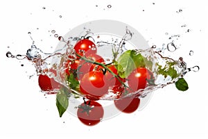 high-speed shot of a ripe tomatoes making a splash