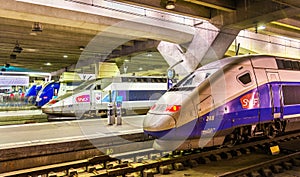 High-speed TGV trains at Montparnasse railway station