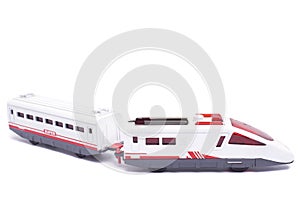 High speed toy train isolated on white background