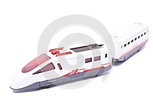 High speed toy train isolated on white background