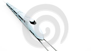 High-speed train 3d illustration isolated on white background. Monochrome graphic design element, electric passenger