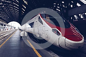 High speed train in the Central railway station in Milan - Italy