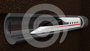 High speed train. concept design for magnetic levitation and vacuum tunnel technology. 3d illustration