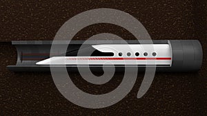 High speed train. concept design for magnetic levitation and vacuum tunnel technology. 3d illustration