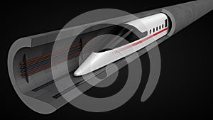 High speed train. concept design for magnetic levitation and vacuum tunnel technology. 3d illustration