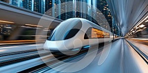 High-speed train depiction: dynamic motion, modernized appearance, cutting-edge design, rapid transport, innovative photo