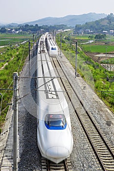 High speed train on double line railway