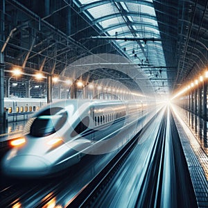 High speed train hurtles through station in rain