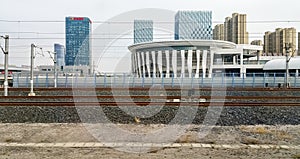 High-speed train leaving Jinan Railway Station, China