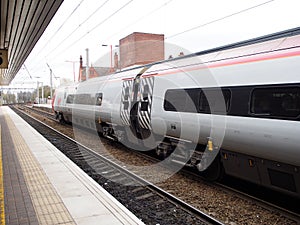 High speed train at a local train station in Liverpool, UK