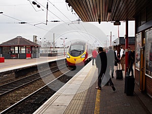 High speed train at a local train station in Liverpool, UK