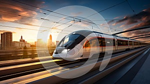 High speed train with magnetically levitating technology. Generative AI