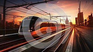 High speed train with magnetically levitating technology. Generative AI