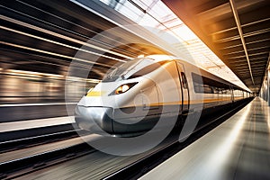 High speed train with magnetically levitating technology. Generative AI