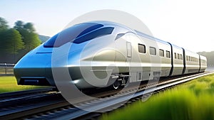 High-speed train with motion blur effect.Fast moving modern passenger transportation.