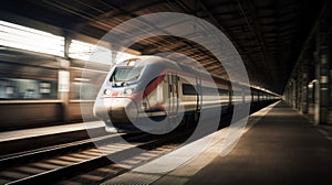 High-speed train, motion blur, slow shutter camera speed created with generative AI technology