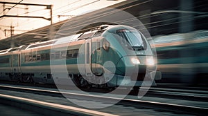 High-speed train, motion blur, slow shutter camera speed created with generative AI technology