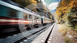 High-speed train, motion blur, slow shutter camera speed created with generative AI technology