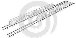 High speed train in motion. Vector rendering of 3d. Wire-frame style