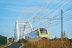 High-speed train passes the bridge