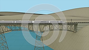 The high-speed train passing through the bridge