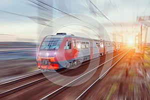 High-speed train on rail road with motion blur