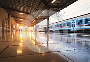 High speed train on train station at beautiful sunrise in Zagreb