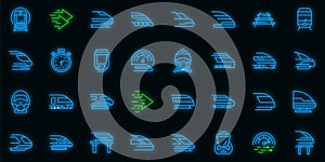 High-speed transportation icons set vector neon