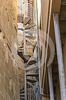 Metallic spiral staircase.