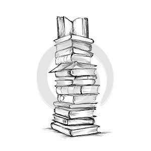 High stack of books