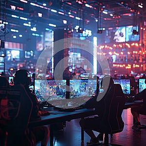 A high-stakes esports mobile game tournament with intense competition and a cheering audience. photo