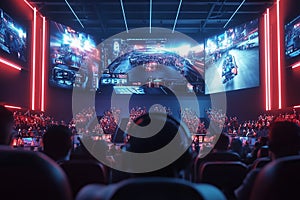 A high-stakes esports mobile game tournament with intense competition and a cheering audience. photo