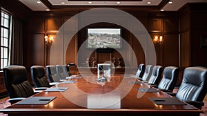 High-Stakes Executive Meeting in a Sophisticated Boardroom. Generative AI