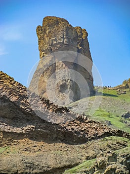 A High, Steep, Impregnable Lonely Rock Adorns The Kara-Dag Mountain Range. And A Group Of Tourists Is Standing Close On A Hill