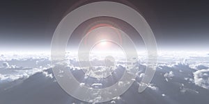 high stratosphere above clouds, 3d render illustration