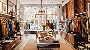 High street retail, small business and commercial interior, fashion store in the English countryside style, elegant country