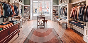 High street retail, small business and commercial interior, fashion store in the English countryside style, elegant country