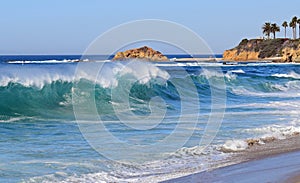 High surf at Aliso Beach in South Laguna Beach, California.