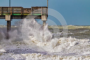 High surf pounds Venice coastline due to El Nino during January 2016