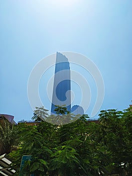 High tall  tower in a humid  sunny weather