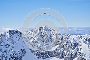 High Tatra mountains and hot air balloon