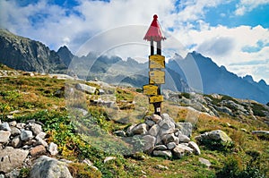 Mountain sign in Slovak mountains.