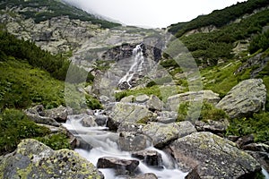 High Tatras, Mlynicka valley, Waterfall Skok: natural scenery at tourism in the Waterfall Skok