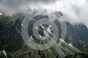 High Tatras mountain range covered in clouds