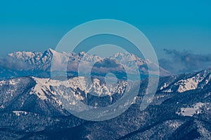 High Tatras mountains from Ploska hill in winter Velka Fatra mountains