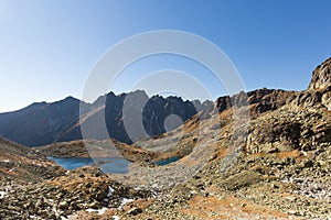 Lake in High Tatras mountains on a summer day.