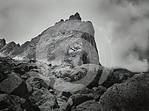 High Tatras rocky mountains in summer, Slovakia in black and white