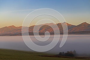 High Tatras at sunrise in autumn time, Slovakia